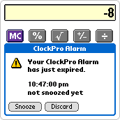 Alarm info screen