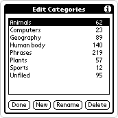 Edit Categories screen