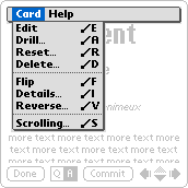 Card screen menu